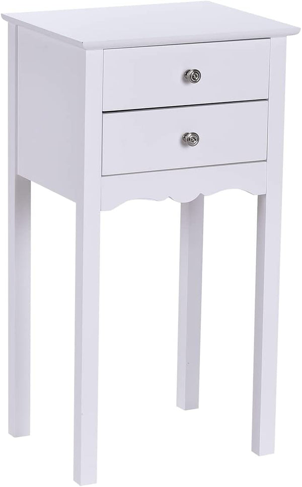 Nachtkastje met 2 lades,  moderne bijzettafel 40 x 32 x 75 cm (Wit)
