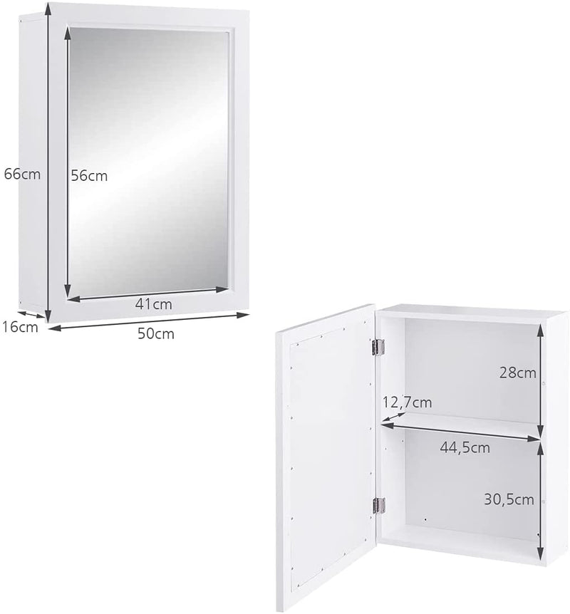 Gespiegelde badkamerkast, muur gemonteerde spiegelkast 50 x 16 x 66 cm (Wit)