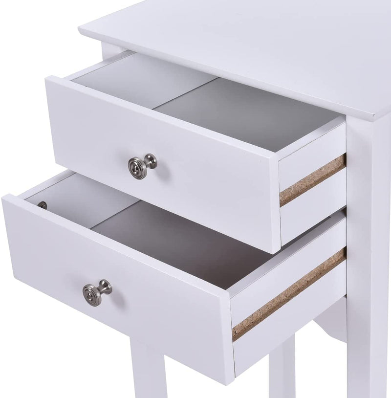 Nachtkastje met 2 lades,  moderne bijzettafel 40 x 32 x 75 cm (Wit)