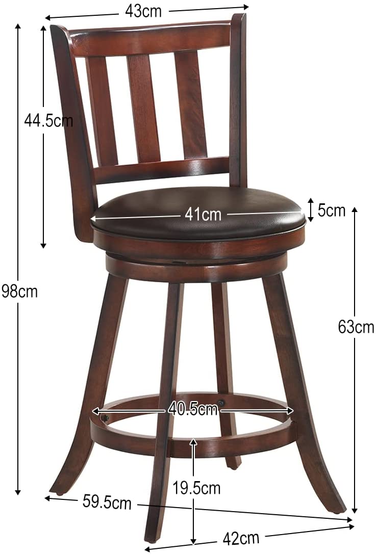 Set van 2 barkrukken, balie hoogte barkruk met draaibare zitting, ergonomische rugleuning & voetsteun, beklede barstoelen set geschikt voor eetkamer, keuken, bar, cafe