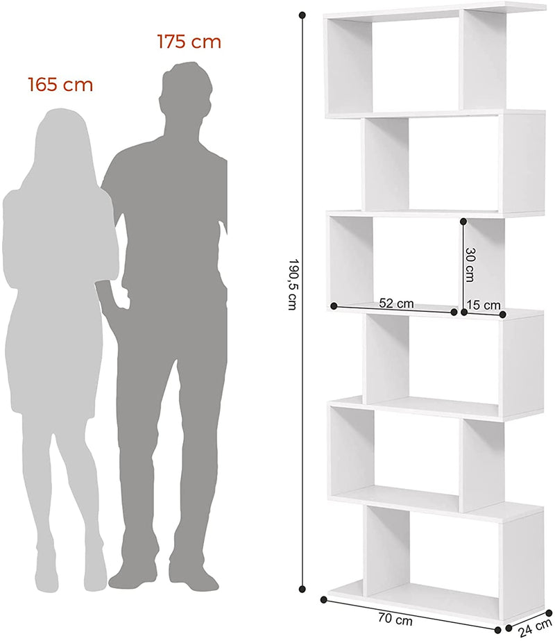 Boekenkast, met 6 niveaus, vrijstaand, kantoorplank, decoratieve plank, , wit LBC61WT