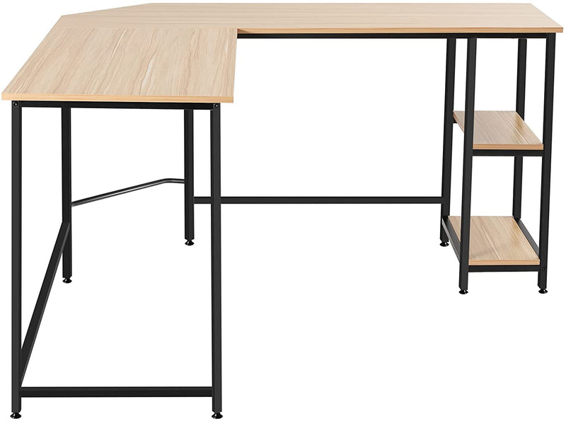 L-vormige bureau, kantoor/thuis bureau met twee opbergrek,  (Natuurlijk)