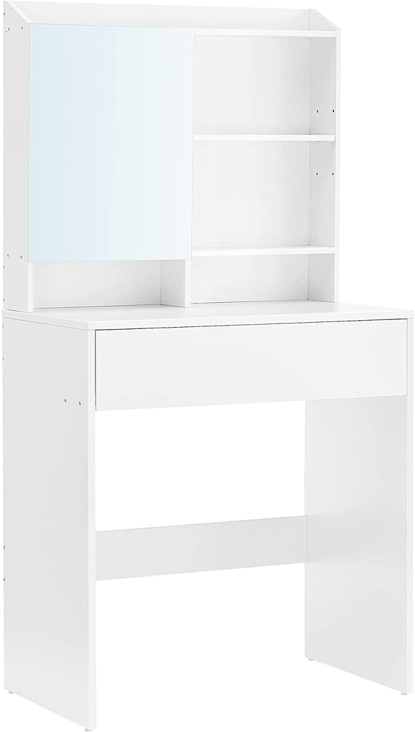 kaptafel, make up tafel met spiegel en een lade, verstelbare planken, 70 x 40 x 136 cm, wit RDT118W01