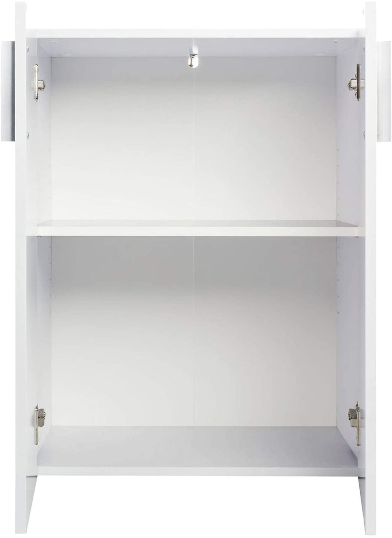 Opbergkast met 2 lagen, houten boekenkast met 2 deuren, moderne multifunctionele staande opslagkast, kast voor woonkamer, studeerkamer & slaapkamer, 60 x 32 x 77cm (Wit)