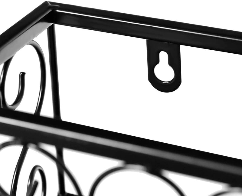 Aan de muur bevestigde wijnrek, metalen wijnfles plank met glashouder,