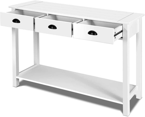 Console Tafel met 3 Laden, Bijzettafel met plank, Rechthoekige Console Tafel voor Entree Hal,