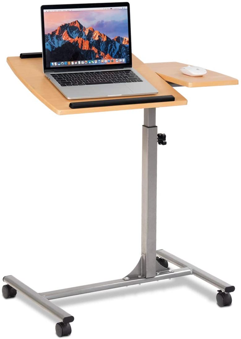 Verstelbare bedtafel, bijzettafel overbed tafel, laptopstandaard met wielen en remmen (Natuurlijk)