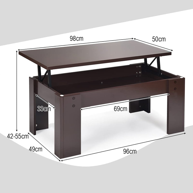 Lift bovenzijde salontafel, koffietafel in hoogte verstelbare, met verborgen opbergvak, cocktailtafel, met lift tafelblad voor woonkamer (Bruin)
