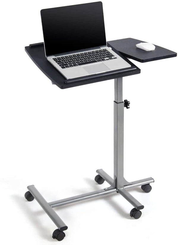 Verstelbare Laptop Computerbureau, Over-bed Tafel C Zijrol tafel met Vergrendelbare Wielen, Hoek en Hoogte Verstelbare Laptop Stand Kar, Mobiele Computer Werkplek Laptop Bureau, Zwart