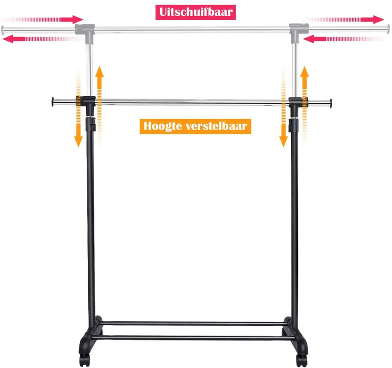 Kledingrek, vrijstaand hangend rek met plank,