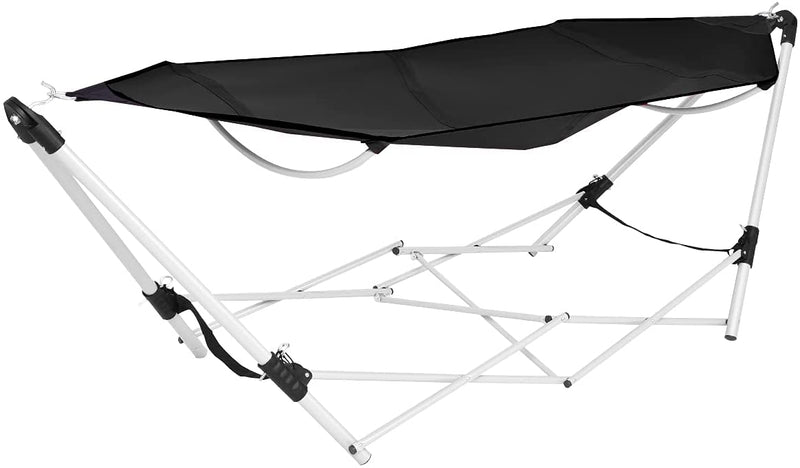 Draagbare opvouwbare hangmat, buiten afneembare opvouwbare hangmat met vrijstaande frame inclusief draagtas voor eenvoudig reizen, perfect voor achtertuin zwembad strand wandelen kamperen (Zwart)