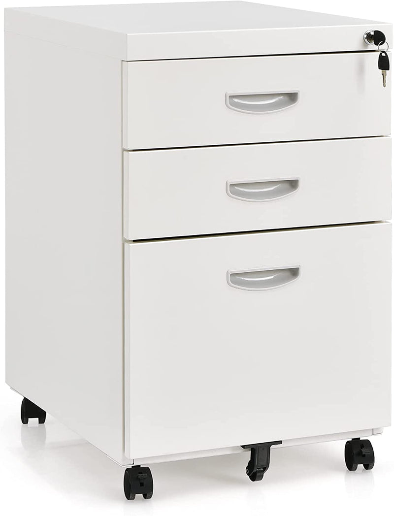 3 lade verrijdbare archiefkast, vergrendeling archiefkast met wielen en handgrepen, 40 x 50 x 64,5 cm (Wit)