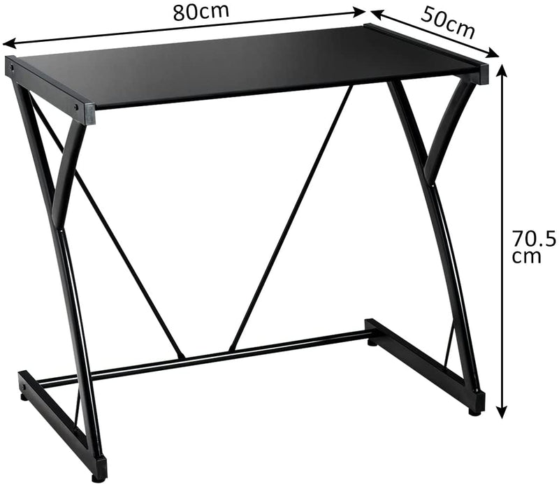 Computer bureau, computertafel schrijftafel met gehard glazen top, Z-vorm , computerbureau studiebureau met verstelbare poten, 80 x 50 x 70,5 cm