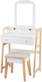 kaptafel set, make-up Ijdelheidstafel met 3 lades en 2-laags tafelblad, Cosmetische organisator met grote spiegel en gedempte kruk, slaapkamer- en studeerkamer meubilair voor vrouwen en meisjes