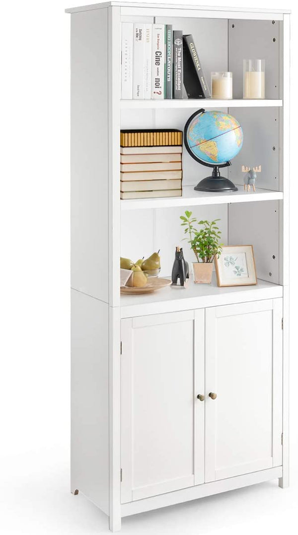 3-Planken boekenkast, staande boekenplank met dubbele deuren, opbergkast met 3 lagen , 74,5 x 35,5 x 181,5 cm (Wit)