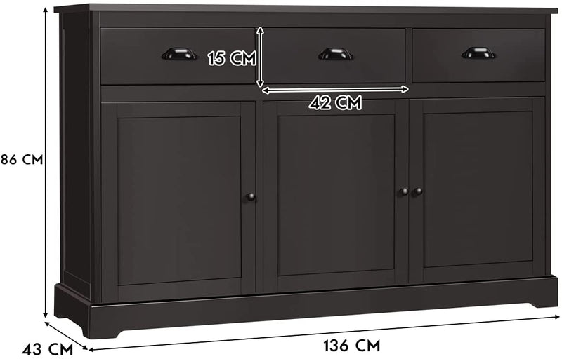 keukenkast dressoir met 3 lades en 3 deuren, verstelbare plank,  (Bruin)