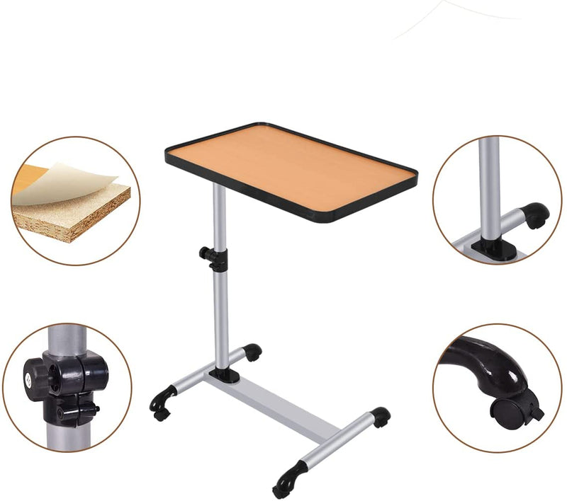 Laptoptafel overbed tafel, mobiele bedtafel, hoek & hoogte verstelbare bedtafel, zijtafel met afsluitbare wielen, mobiele laptop werkstation notitieboek tafel