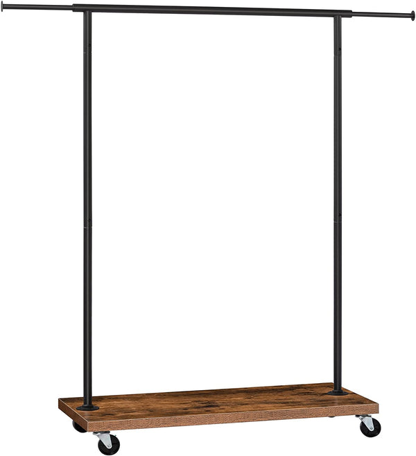 Kledingrek op wieltjes, kledingstang tot 90 kg belastbaar, met uittrekbaar, kledingrek met kledingstang, ruimtebesparend, industrieel design, donkerbruin-zwart EBF12LY01