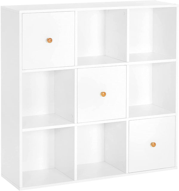 Boekenkast, kantoorkast, boekenkast, vrijstaande plank met 3 deuren, met 9 vakken,  modern, wit