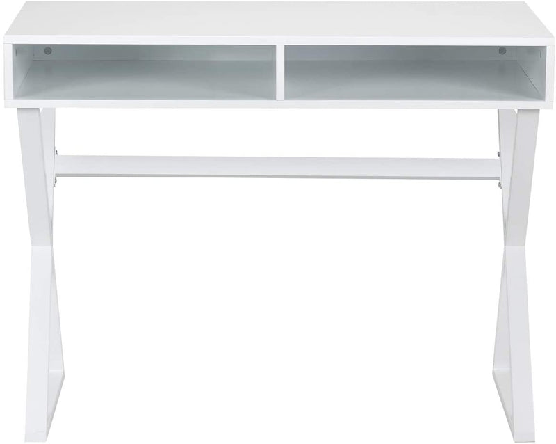 Moderne Schrijfbureau, Multifunctionele Tafel met 2 Laden, MDF Bureaublad en ijzeren tafelpoten, Computer Bureau