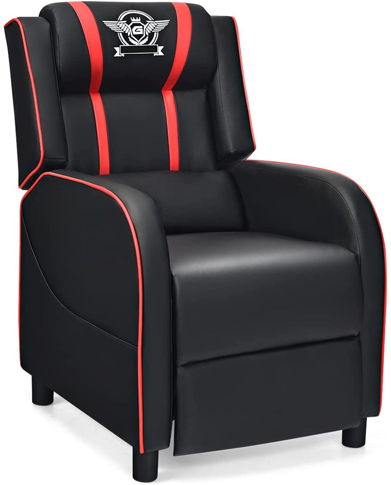 Gaming leunstoel fauteuil, PU lederen enkele leunstoel relaxstoel, verstelbare moderne woonkamer ligstoel, televisiestoel met voetsteun en lumbaal kussen, thuisbioscoop zittingen (Rood)