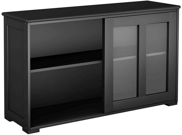 dressoir met in hoogte verstelbare plank en glazen schuifdeuren,  (Zwart)