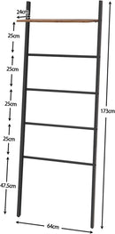 Ladder Handdoekenrek, Leaning Ladder Plank, 4 Hangende Rails en Bovenplank, Badkamer Handdoekstandaard, Handdoekhouder Industriële Stijl, Eenvoudig te monteren, Rustiek Bruin EBF73CJ01