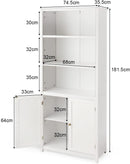 3-Planken boekenkast, staande boekenplank met dubbele deuren, opbergkast met 3 lagen , 74,5 x 35,5 x 181,5 cm (Wit)