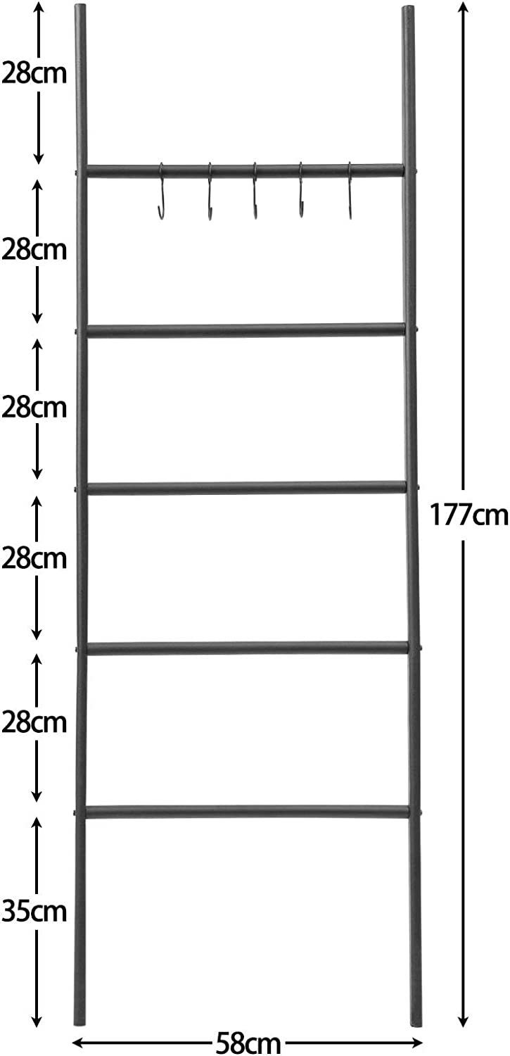 Handdoekladder, ladderrek, handdoekenrek met 5 afneembare haken,  zwart EBK62CJ01