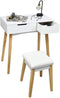 Kaptafel set met opklapbare spiegel,  kaptafel met gedempte kruk, opvouwbaar bureau met lade,  makeup kaptafel