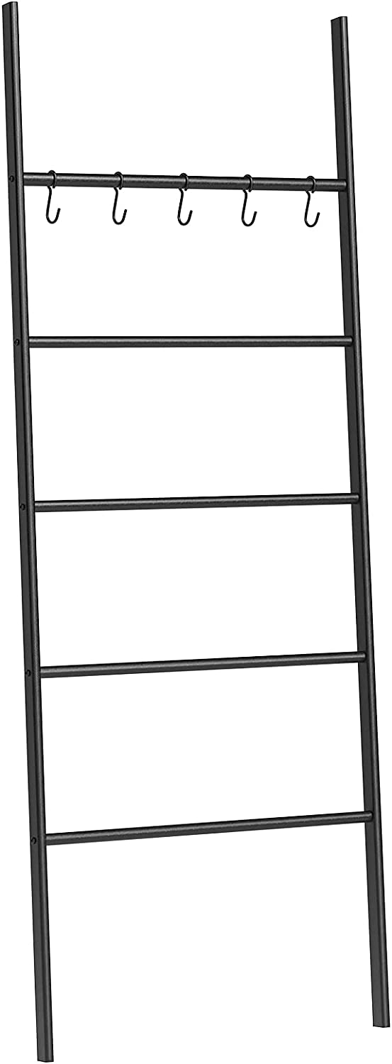 Handdoekladder, ladderrek, handdoekenrek met 5 afneembare haken,  zwart EBK62CJ01