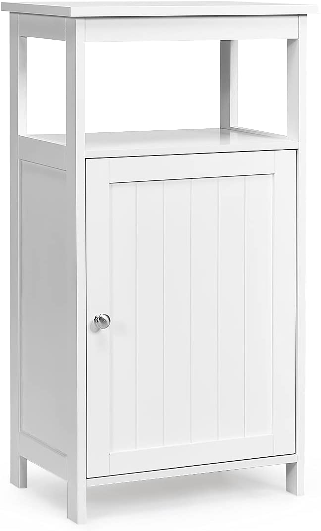 Badkamerkast, badkamert opbergkast, multifunctionele vrijstaande kast met enkele deur en verstelbare plank, wit