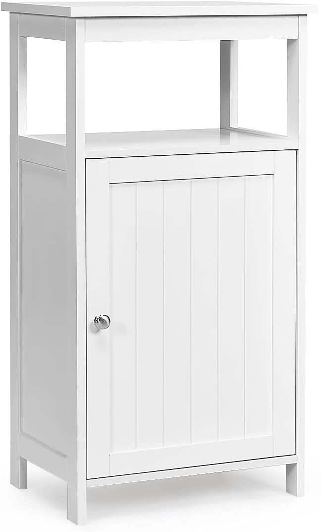 Badkamerkast, badkamert opbergkast, multifunctionele vrijstaande kast met enkele deur en verstelbare plank, wit