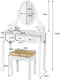 Kaptafel set met 360 ° draaibare ovale spiegel, make-uptafel kaptafel voor vrouwen meisjes, multifunctionele make-up tafel met 5 laden (Wit)