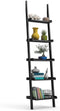 Ladder plank, 5 laags muur-Leunende boekenplank Ladder boekenkast,(Zwart)