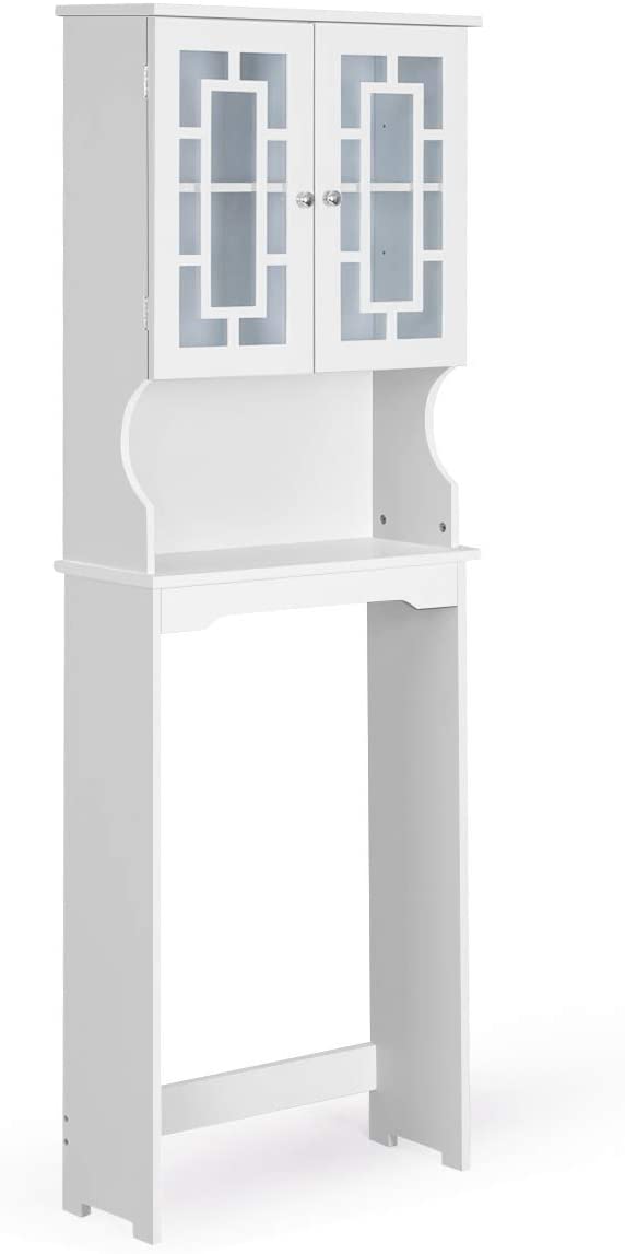 badkamerkast ruimte boven het toilet, badkamer organisator met 3 planken, met 2 deuren (wit)