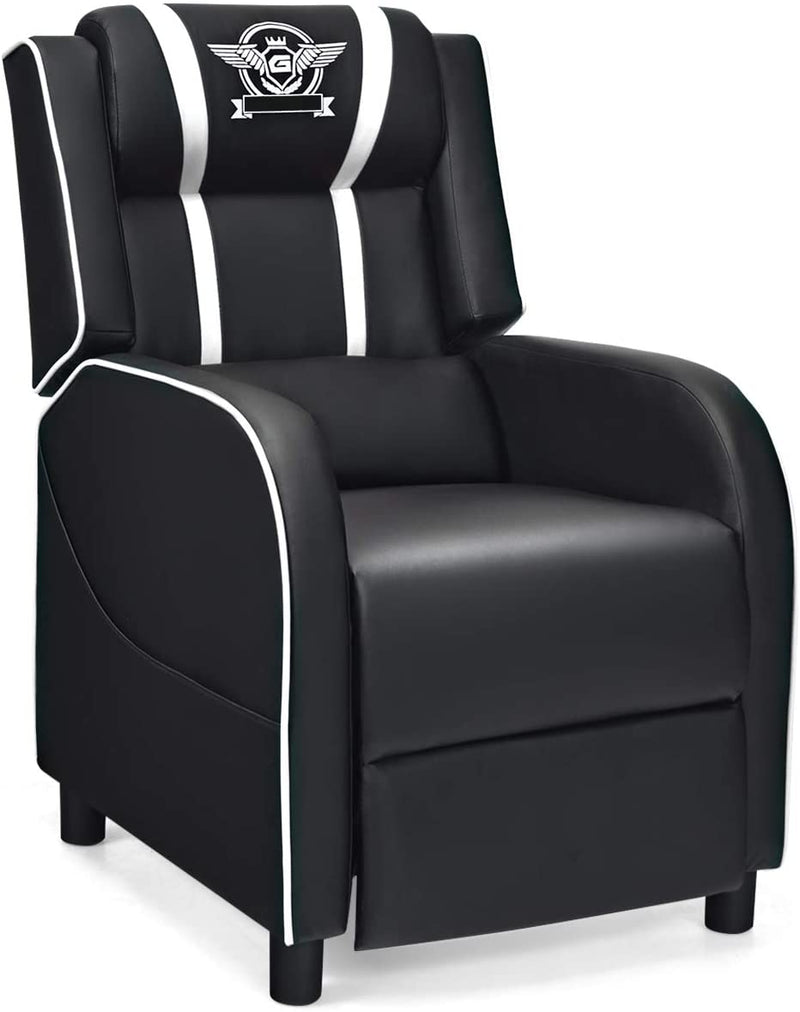 Gaming leunstoel fauteuil, PU lederen enkele leunstoel relaxstoel, verstelbare moderne woonkamer ligstoel, televisiestoel met voetsteun en lumbaal kussen, thuisbioscoop zittingen (Wit)