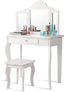 Kinderen kaptafel, prinses make-up tafel met kruk en inklapbare spiegel, make up tafel voor kleine meisjes (Wit)