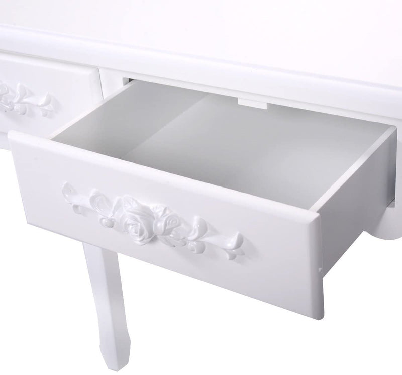 Kaptafel set met spiegel voor make-up Moderne kussens Bank Kruk Slaapkamer Hout Stijl Meubels Top Afneembare multifunctionele schrijftafel Kaptafels voor meisjes (wit, 4 laden)