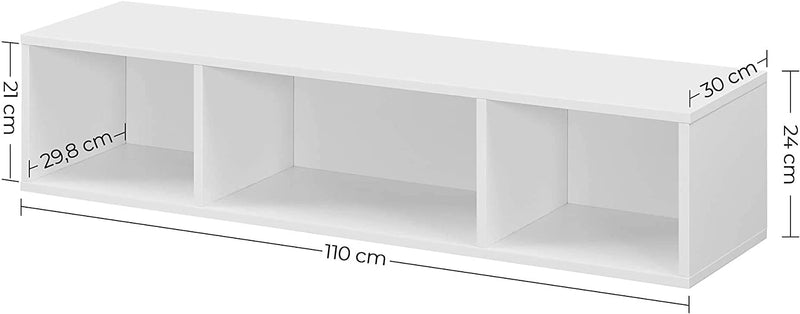 TV-meubel aan de wand, hangende TV-plank, wandkast, wandplank met 3 vakken, zwevend, wandmontage, ruimtebesparend, wit LTV104W01