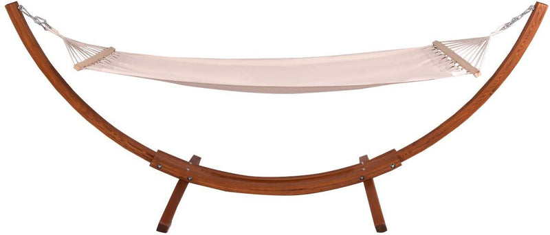 Hangmat met standaard voor enkele persoon, draagvermogen tot 120 kg, hangmat standaard van weerbestendig larikshout, polyester katoenen hangmat, perfect voor achtertuin, terras, tuin,