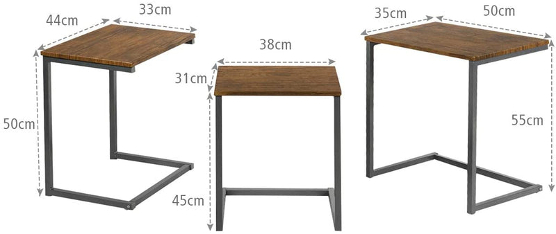 Set van 3 stapelbare salontafel, 3 componenten bijzettafels C-vorm