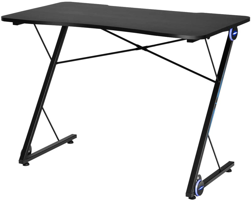 Game bureau, gaming tafel, Z-vormig professioneel gamer werkstation met LED-verlichting & groot koolstofvezel oppervlak, ergonomische PC-gametafel, computerbureau voor thuiskantoor, 110 x 60 x 78cm