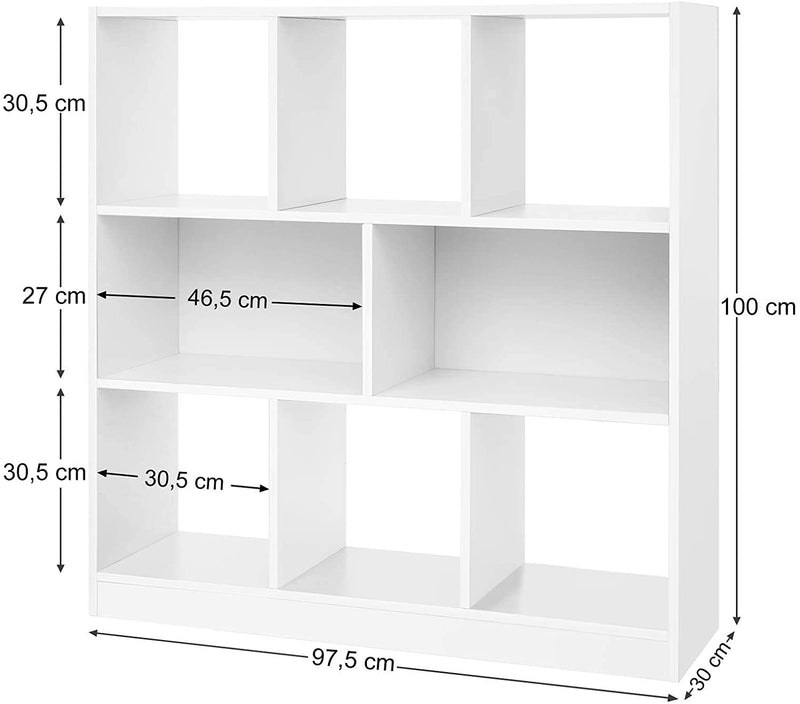 Boekenkast, kubusplank, bodemplank, met open vakken,  97,5 x 30 x 100 cm, wit LBC52WT