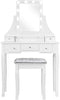 Kaptafel set met rechthoekige spiegel en gedempte kruk, make-up tafel met 10 LED-dimbare gloeilampen, met 5 laden(Zwart)