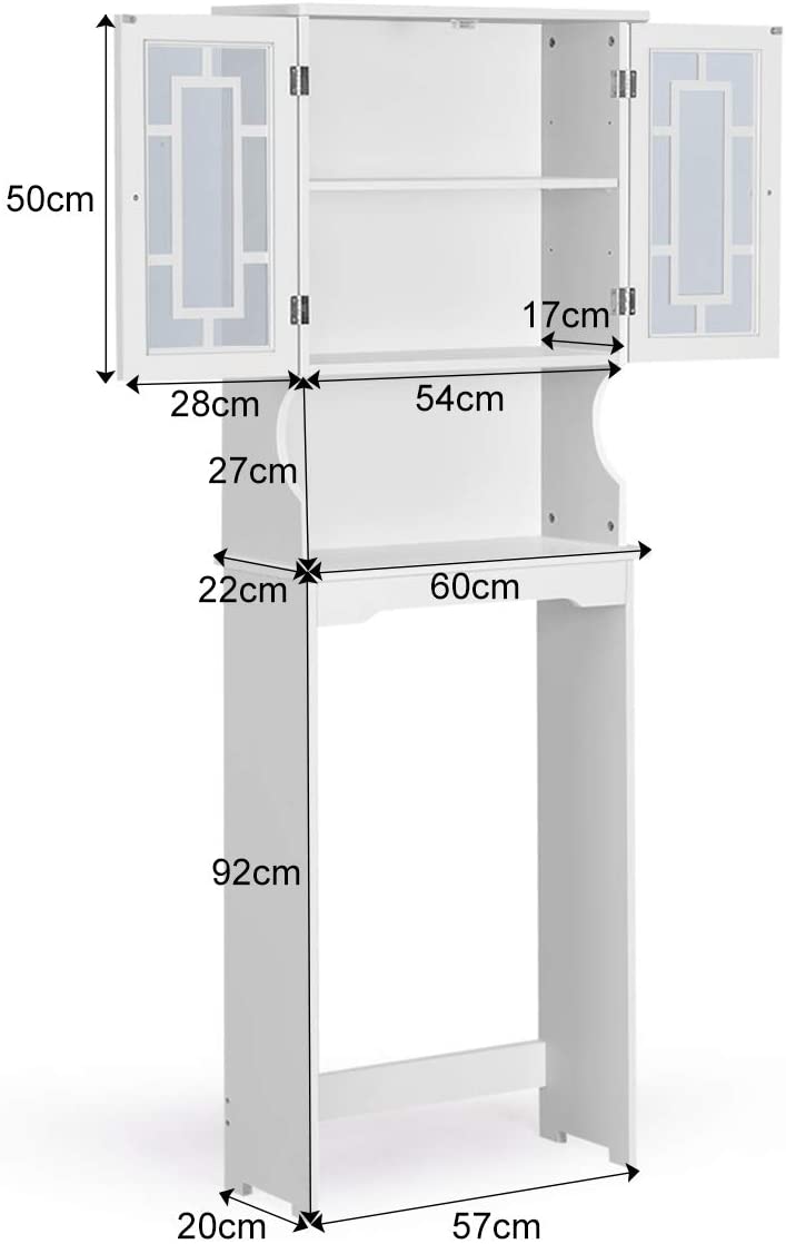 badkamerkast ruimte boven het toilet, badkamer organisator met 3 planken, met 2 deuren (wit)