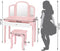 Kinderen kaptafel, meisjes kaptafel set met drievoudig spiegel & grote lade, 2 in 1 afneembaar ontwerp, stijlvolle prinses make-up tafel en kruk (Roze)