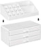 Make-up Organizer van acryl, cosmetica organizer met 3 lades en 15 vakken in verschillende maten, anti-slip inzetstukken, voor make-up en sieraden, wit JKA002WT