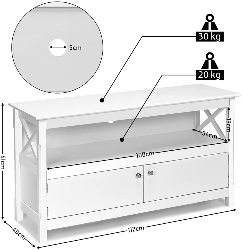 TV Meubel -lowboard, houten opbergconsole, moderne vrijstaande tv-kast, media entertainment center, multifunctionele home woonkamer tv-meubel, tv-plank met draad gat (Wit)