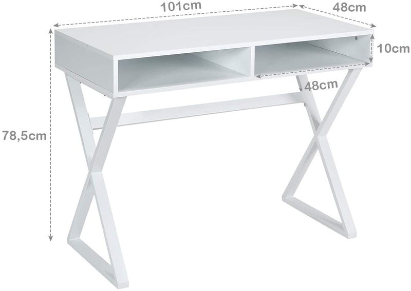 Moderne Schrijfbureau, Multifunctionele Tafel met 2 Laden, MDF Bureaublad en ijzeren tafelpoten, Computer Bureau